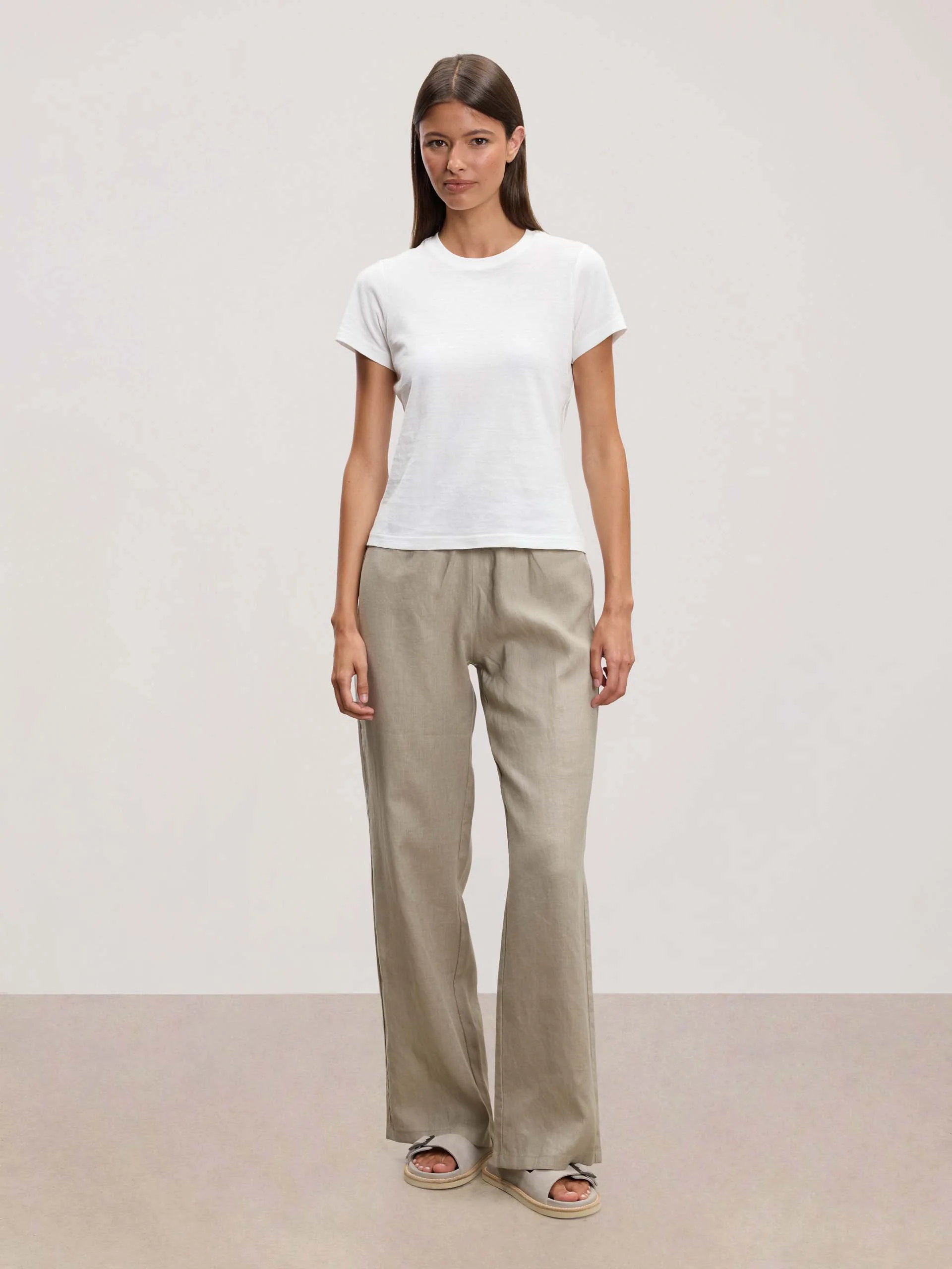 Womens Linen Trouser in Stone - Image 2