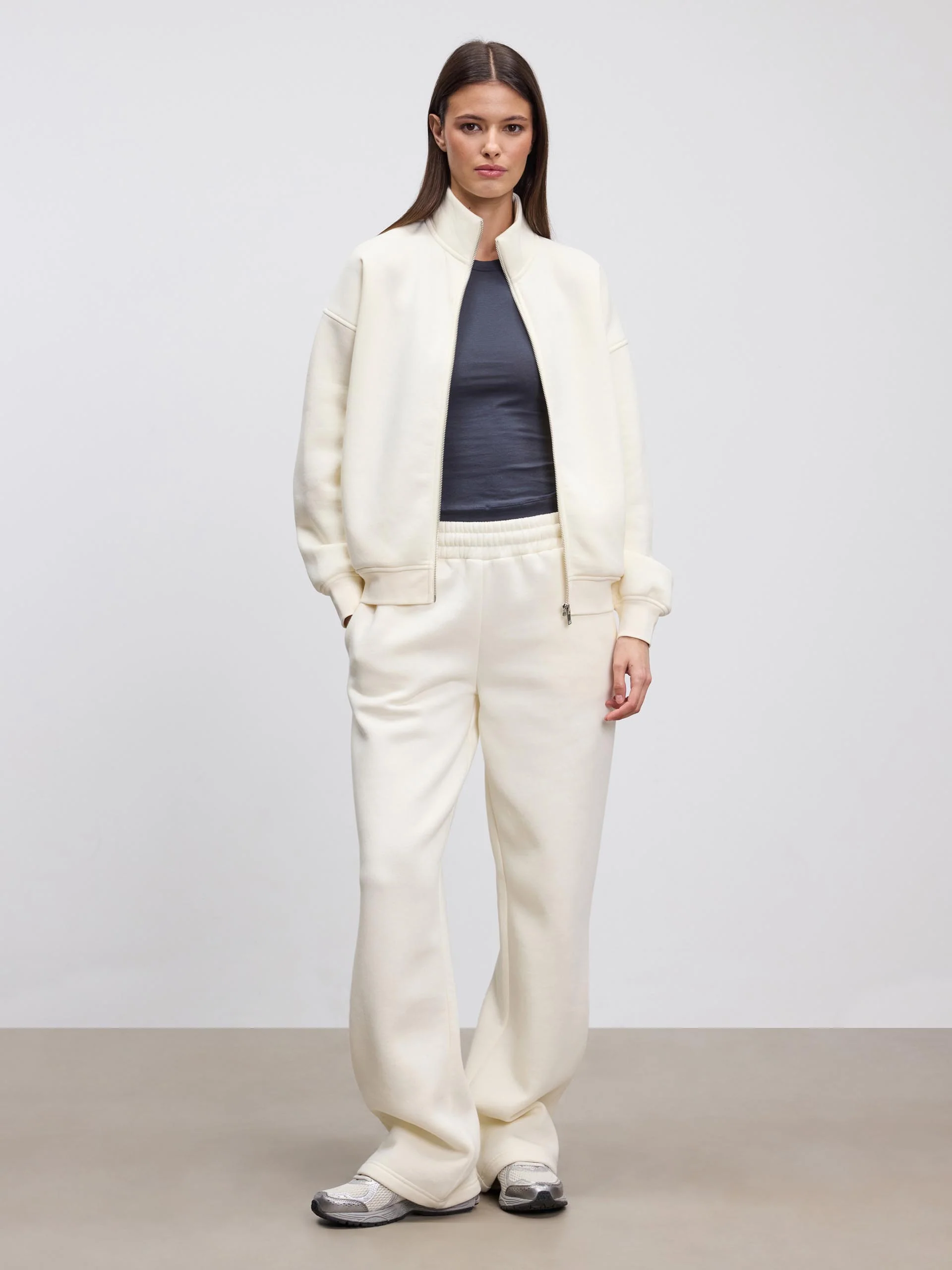 Womens Neoprene Funnel Neck Jacket in Ecru - Image 2