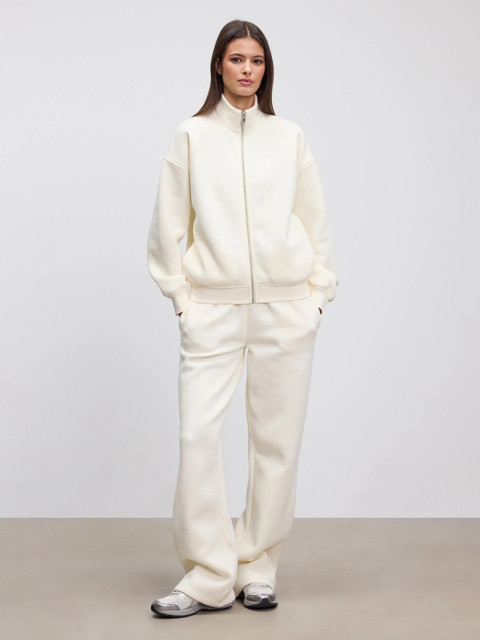 Womens Neoprene Funnel Neck Jacket in Ecru - Image 3