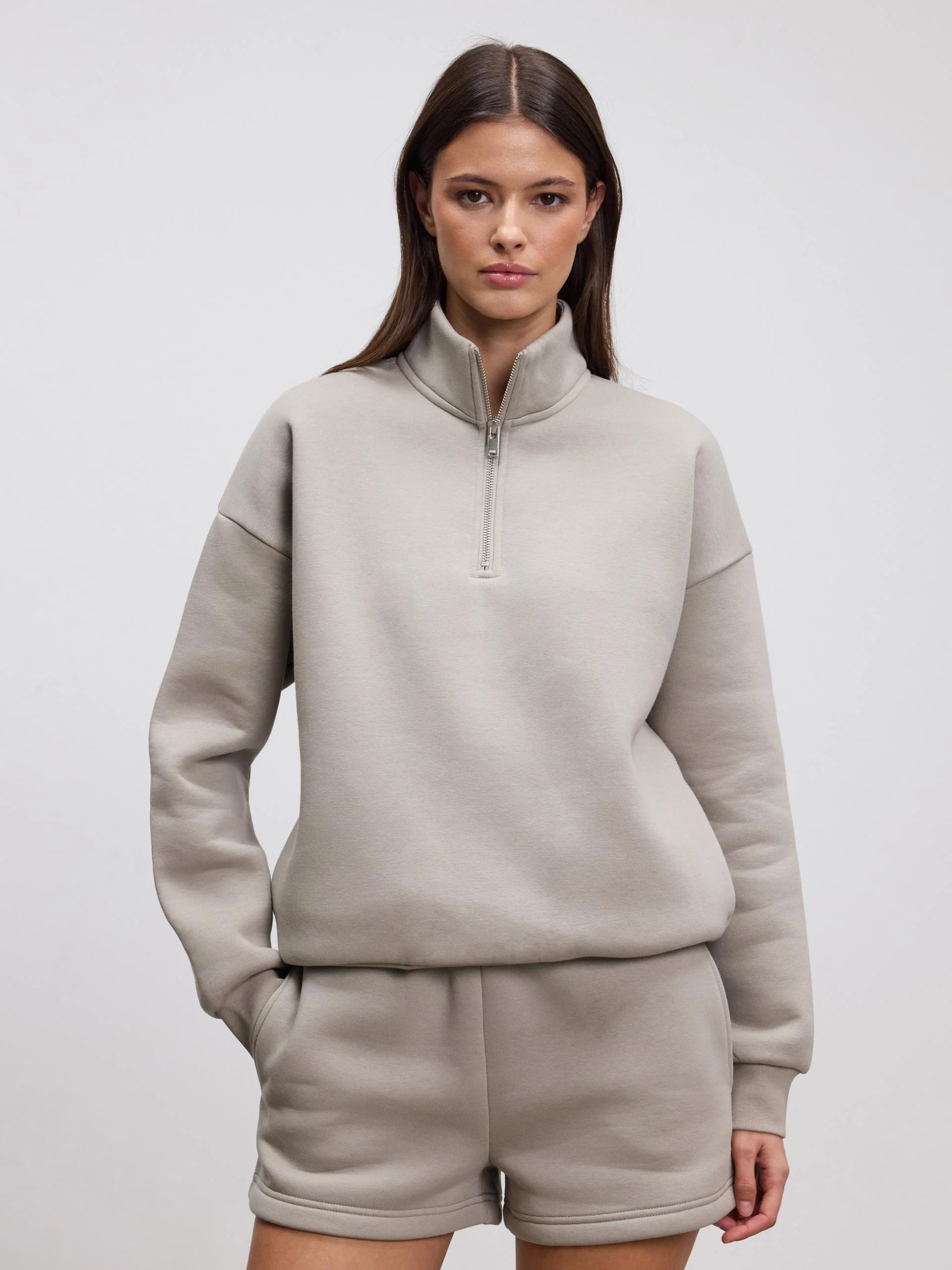 Womens Neoprene Half Zip in Dark Stone