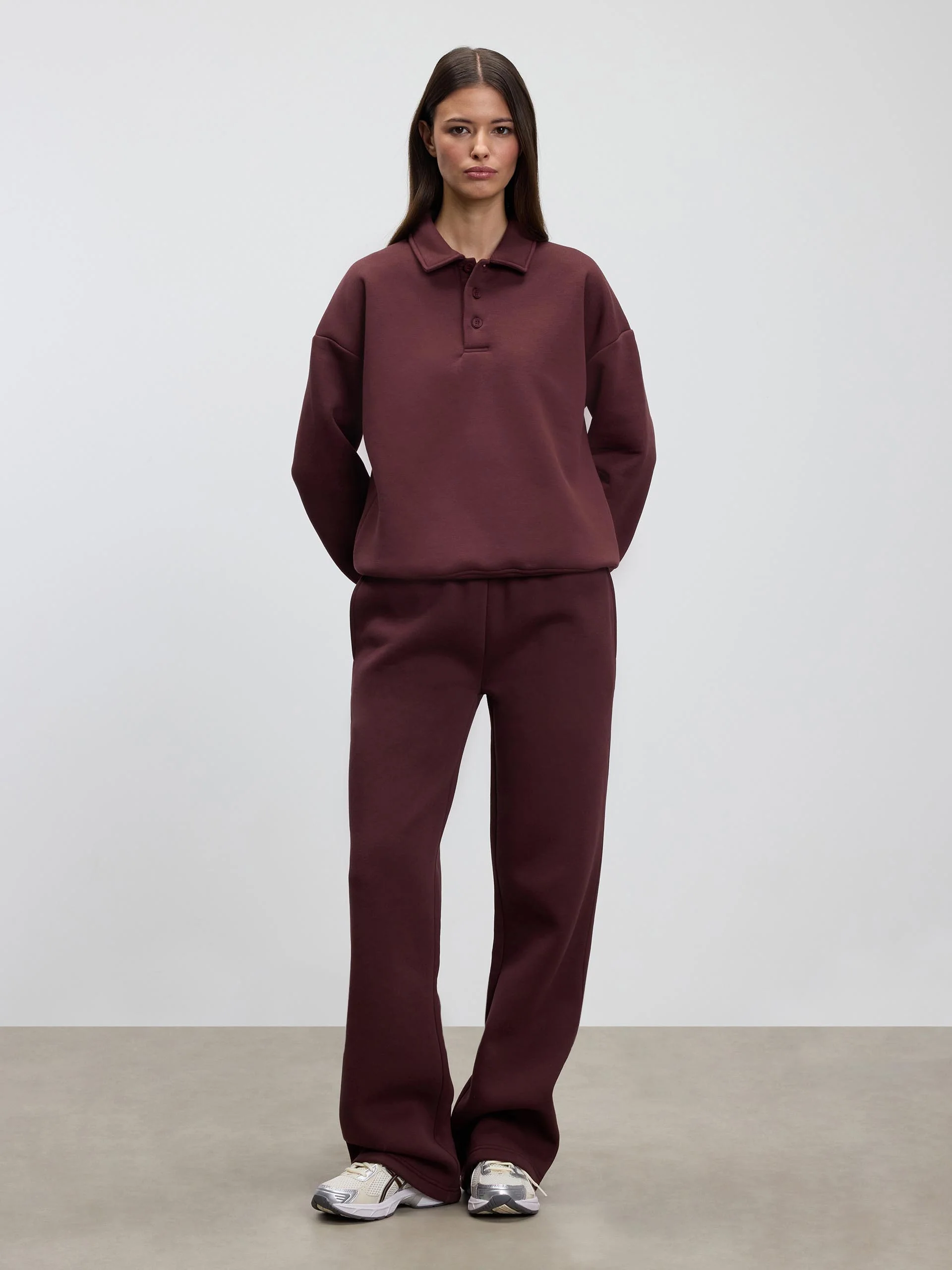 Womens Neoprene Long Sleeve Polo Shirt in Burgundy - Image 3