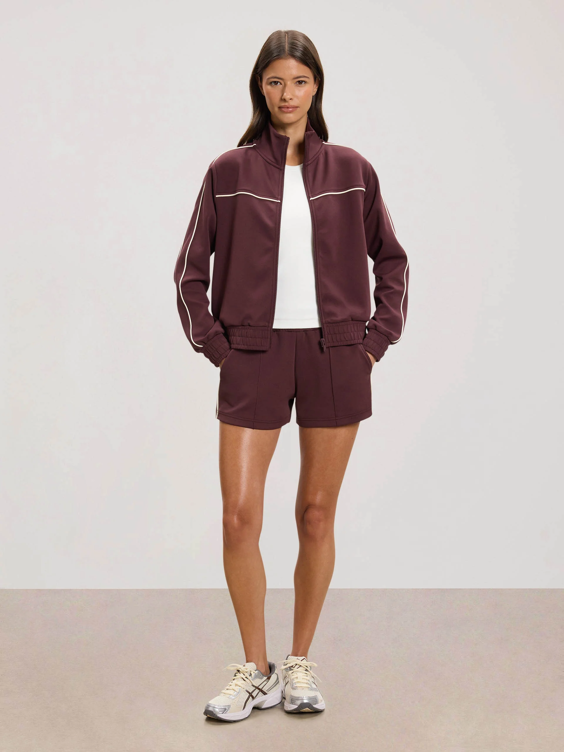 Womens Piping Track Jacket in Burgundy - Image 2