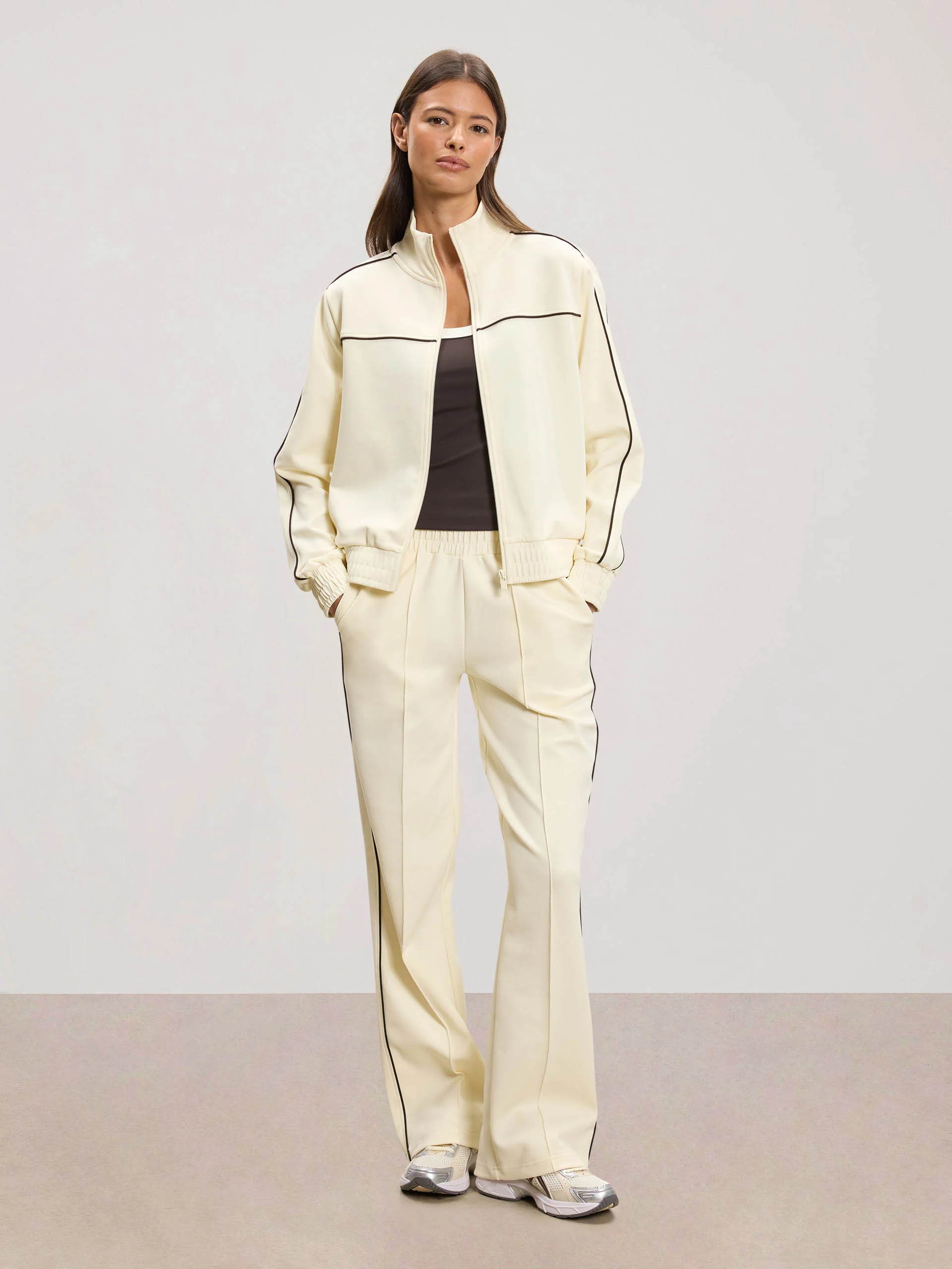 Womens Piping Track Pant in Ecru - Image 2