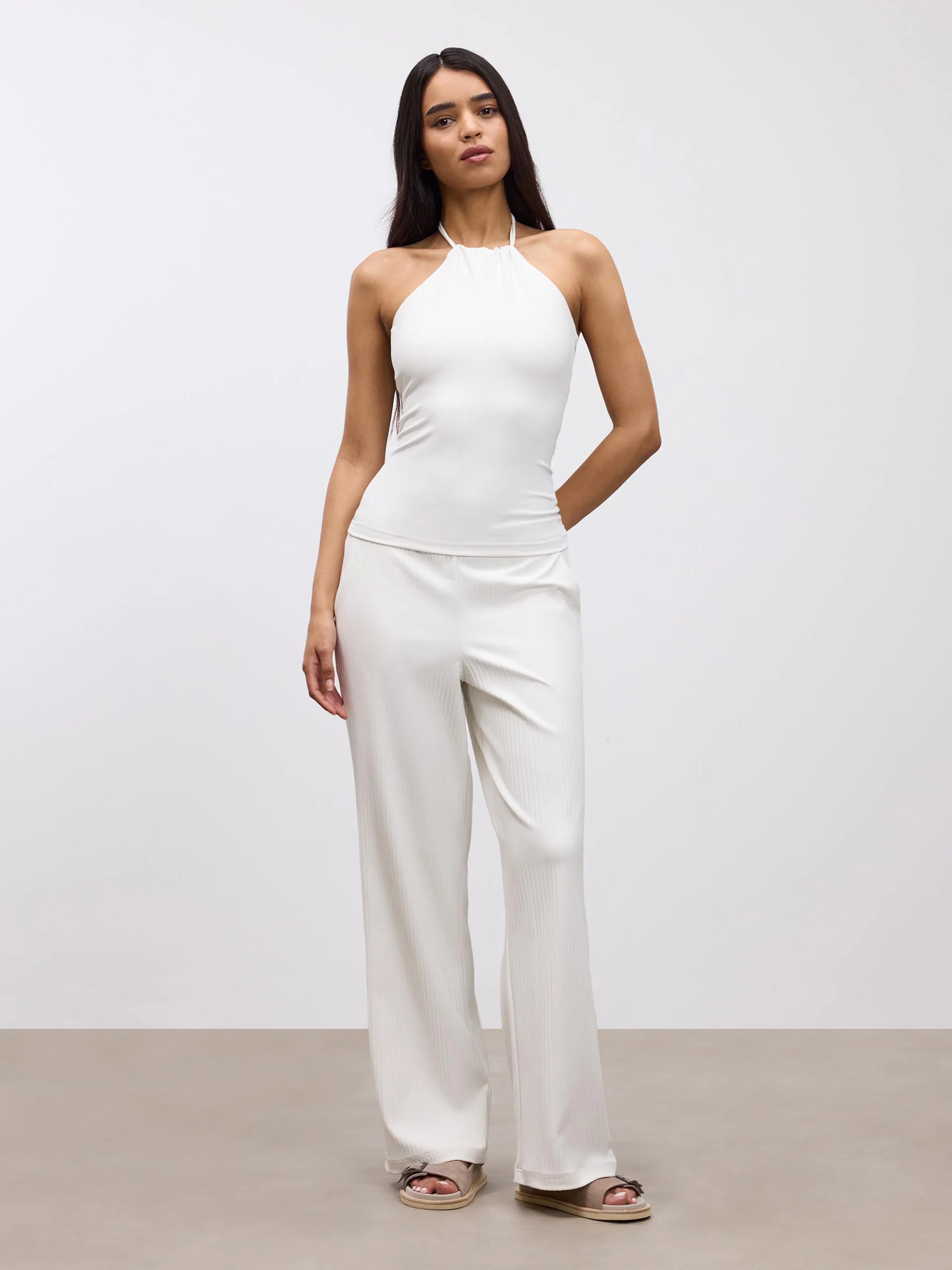 Womens Pleated Halter Top in Ecru - Image 3