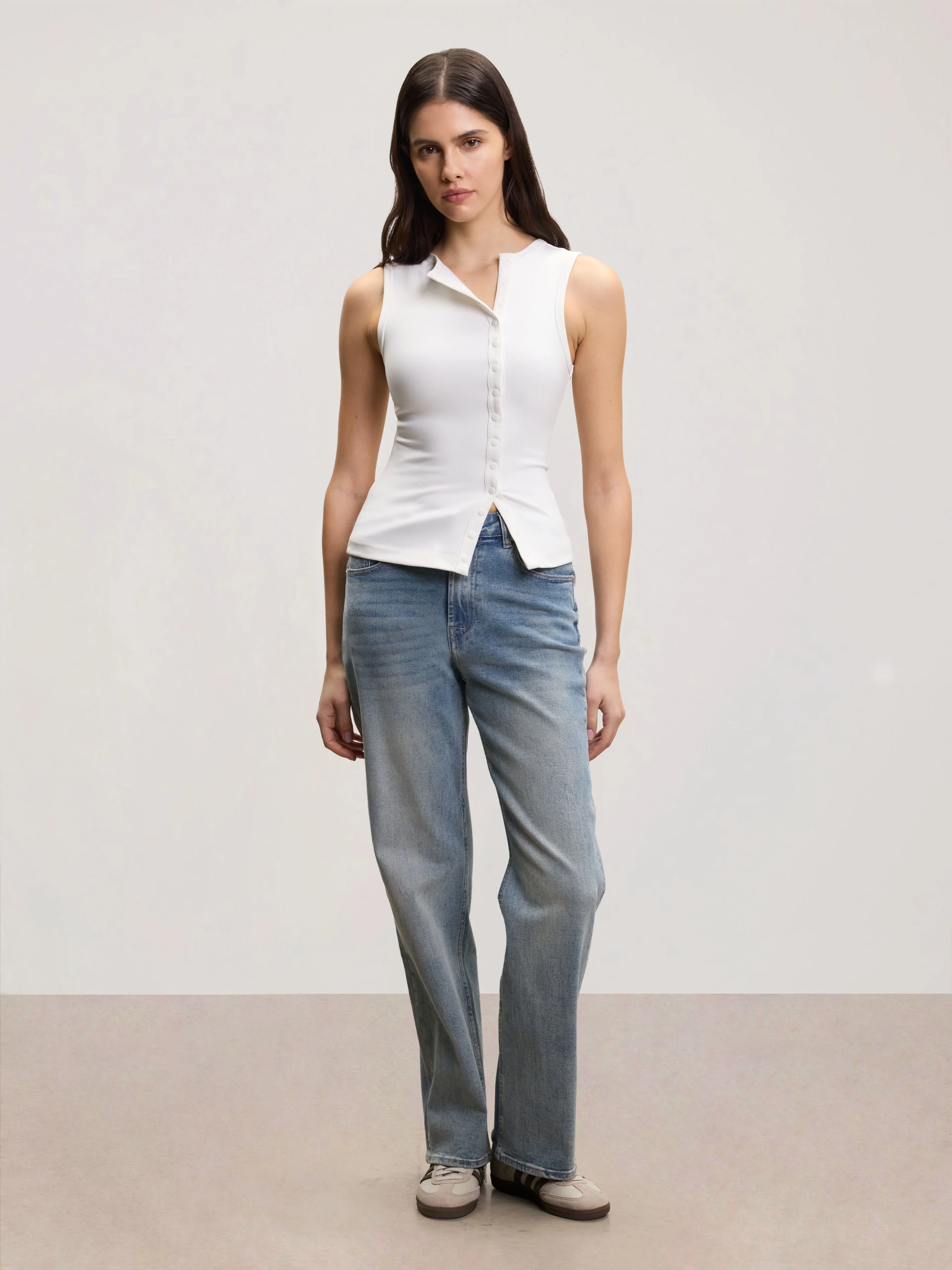 Womens Popper Vest Top in White - Image 2