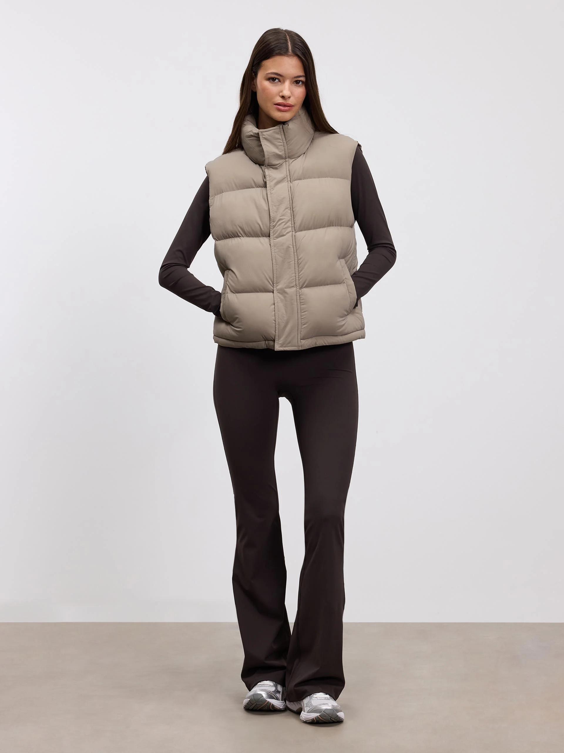 Womens Puffer Gilet in Stone - Image 2