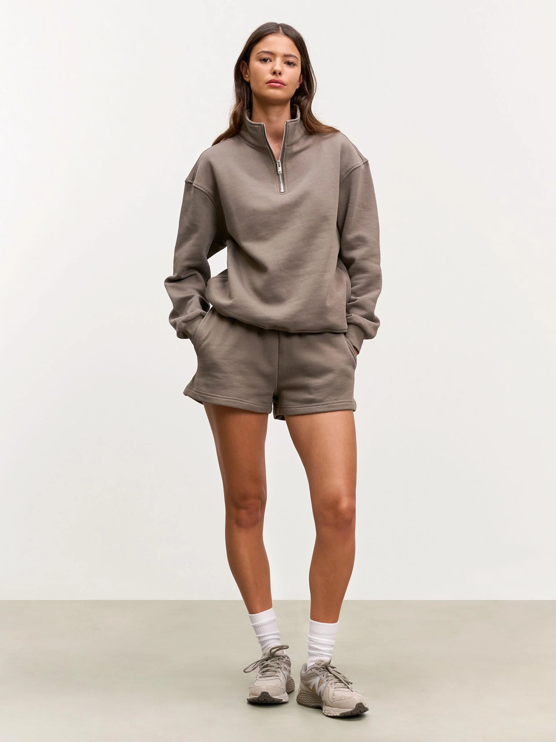 Womens Relaxed Jersey Short in Taupe - Image 2