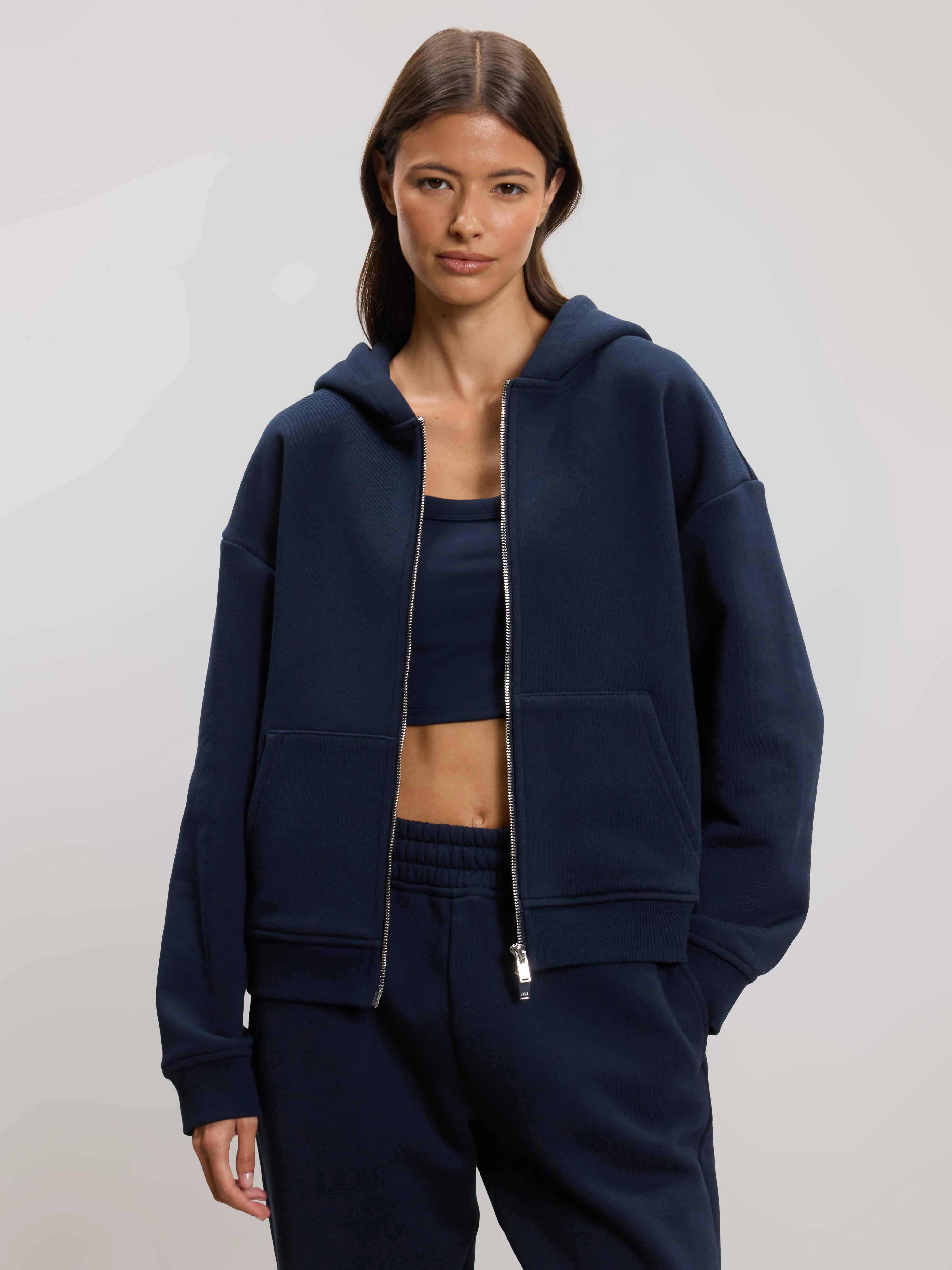 Womens Relaxed Zip Hoodie in Navy