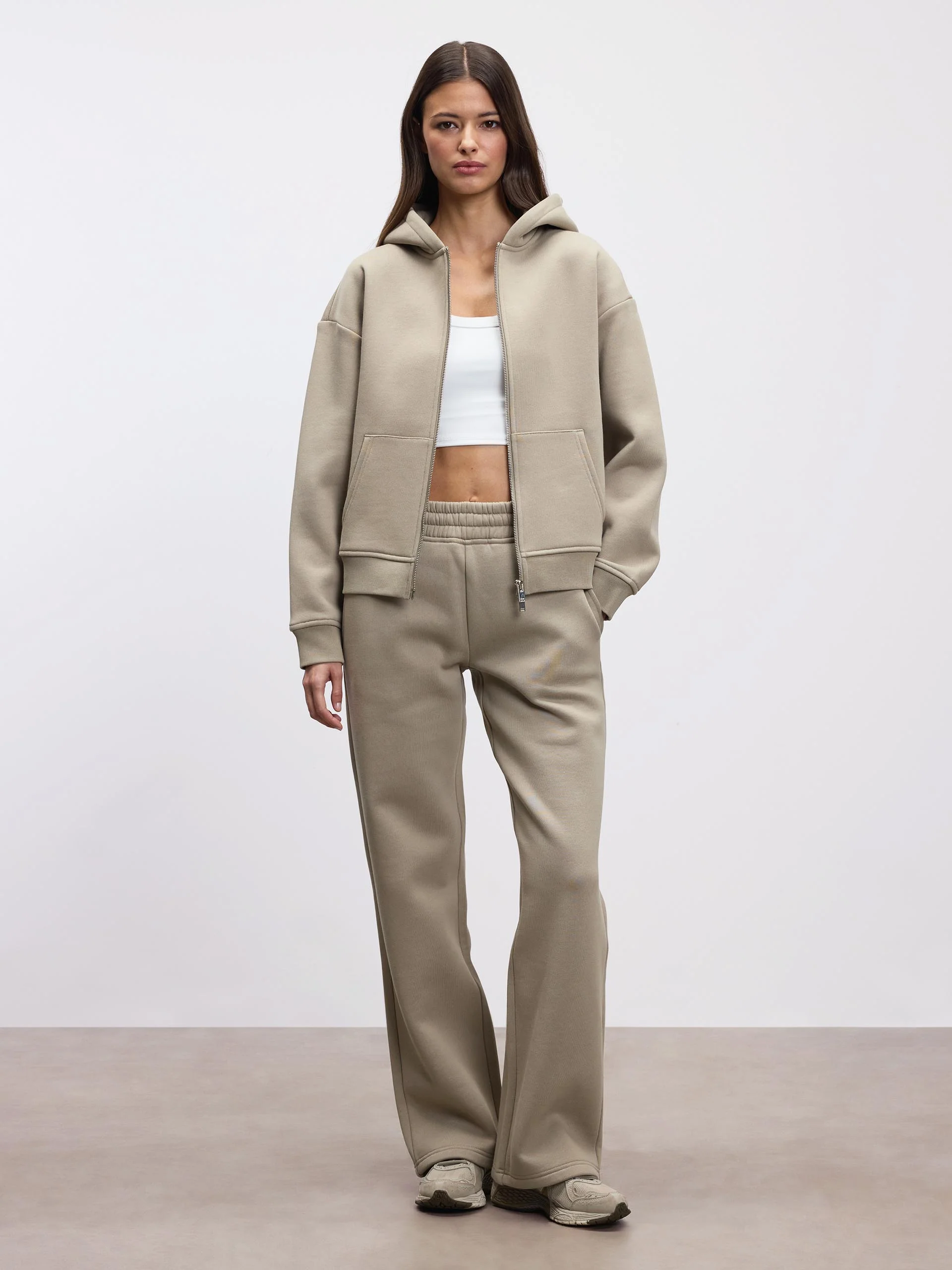 Womens Relaxed Zip Hoodie in Stone - Image 2