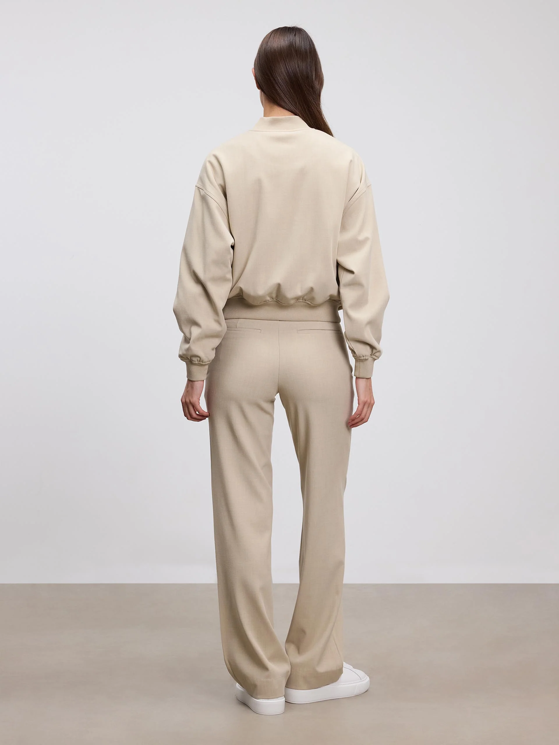 Womens Smart Bomber Jacket in Stone - Image 3