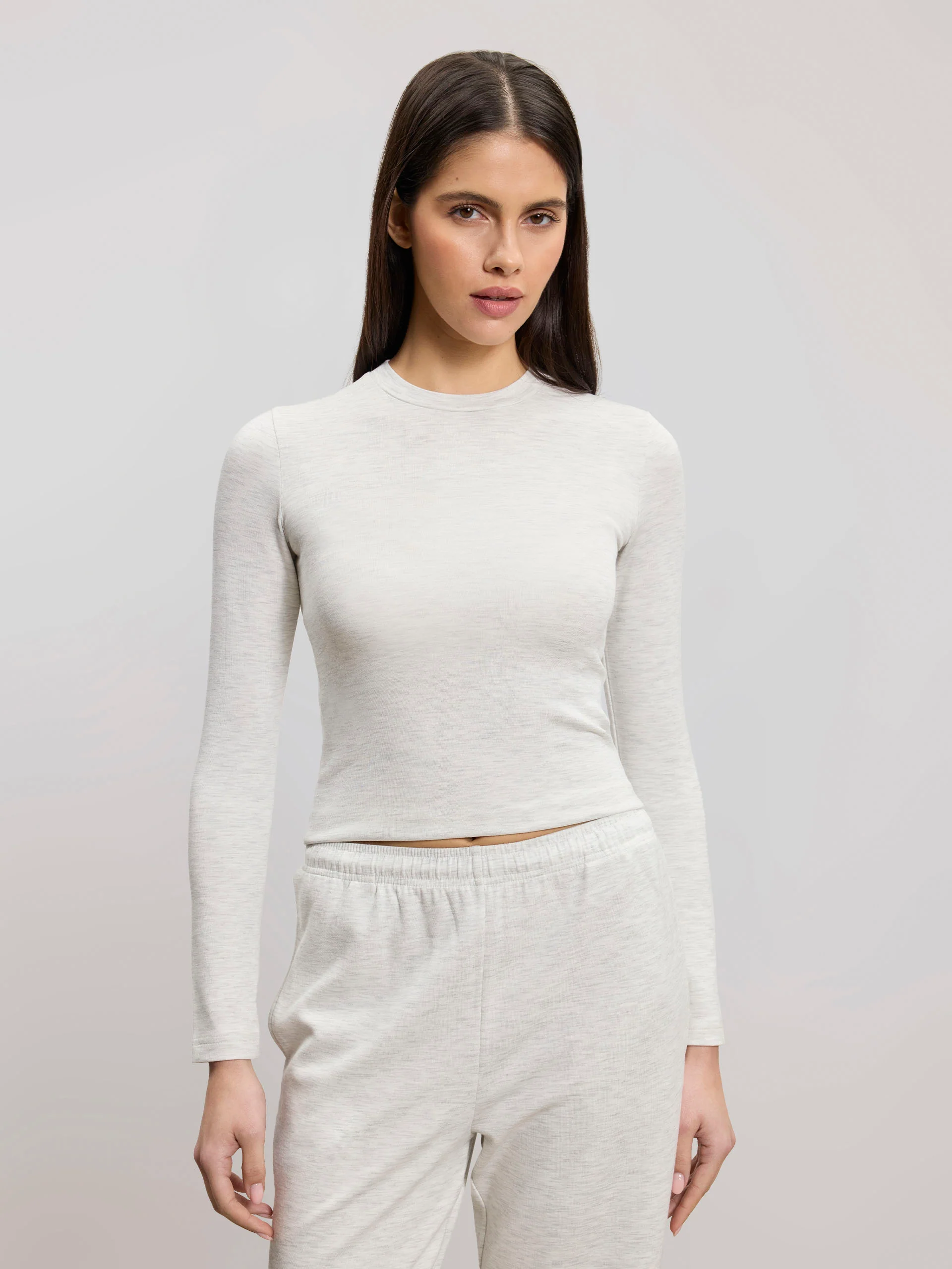 Womens Soft Interlock Long Sleeve Top in Marl Grey