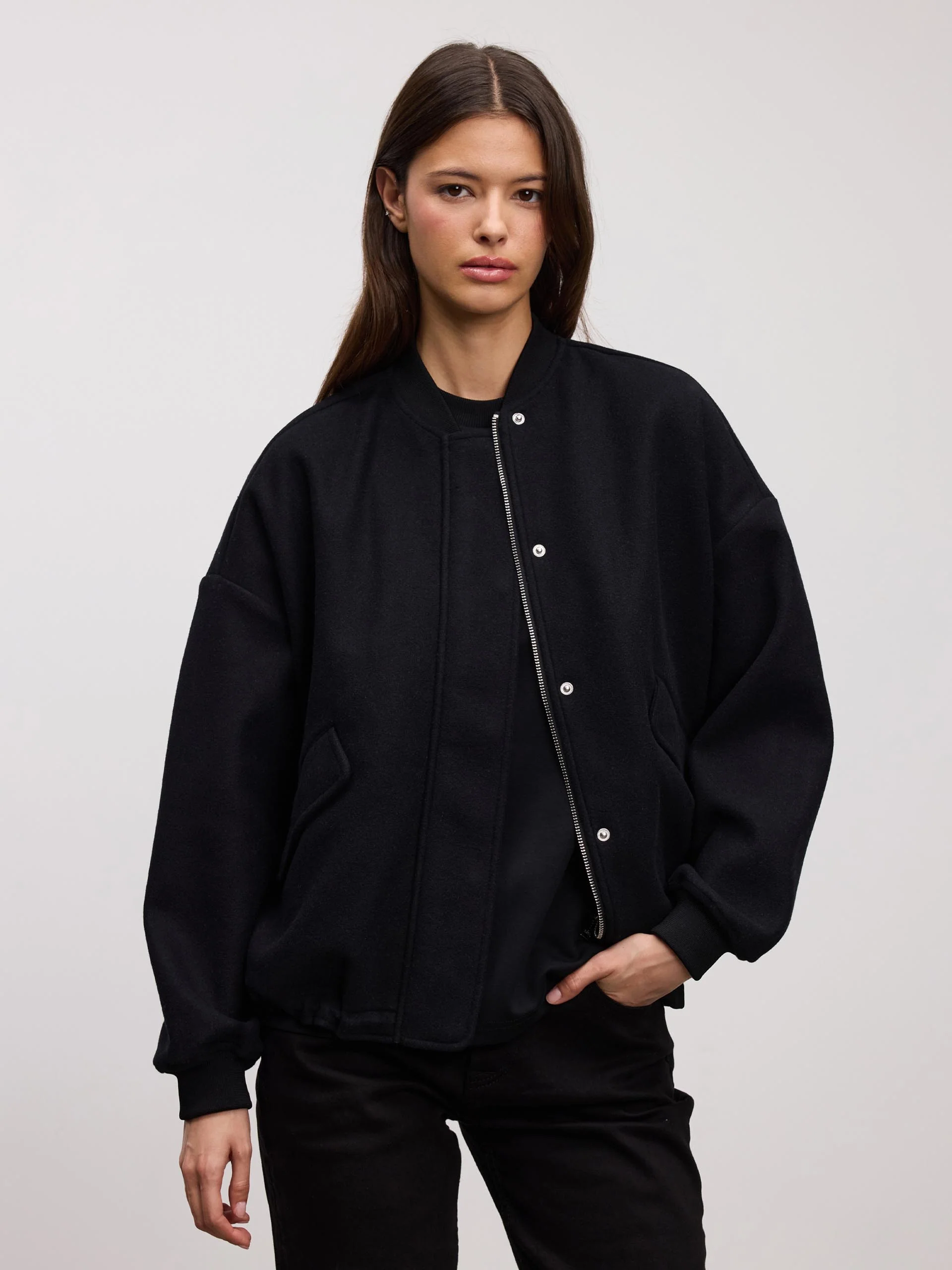 Womens Soft Knitted Bomber Jacket in Black