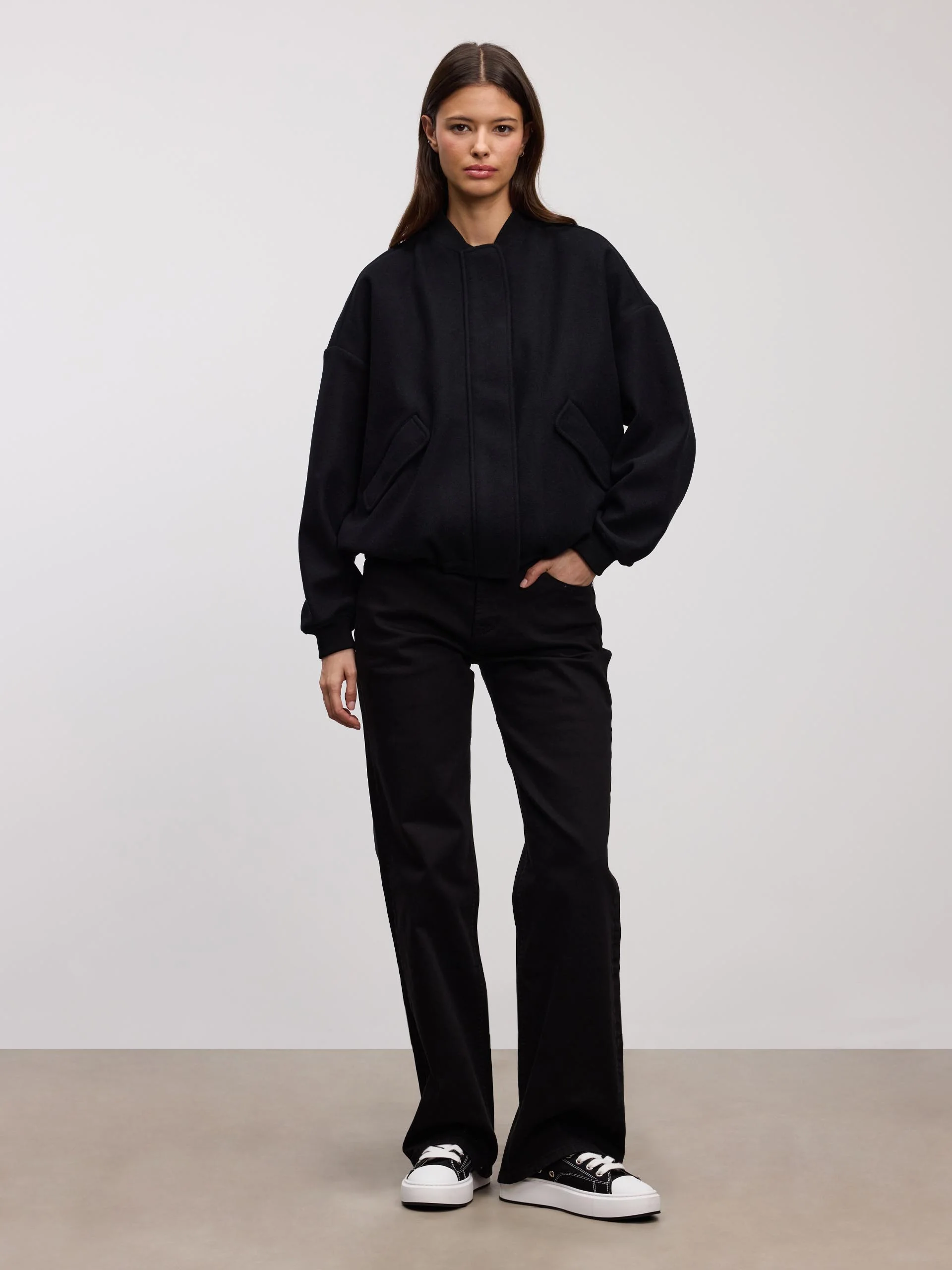 Womens Soft Knitted Bomber Jacket in Black - Image 3