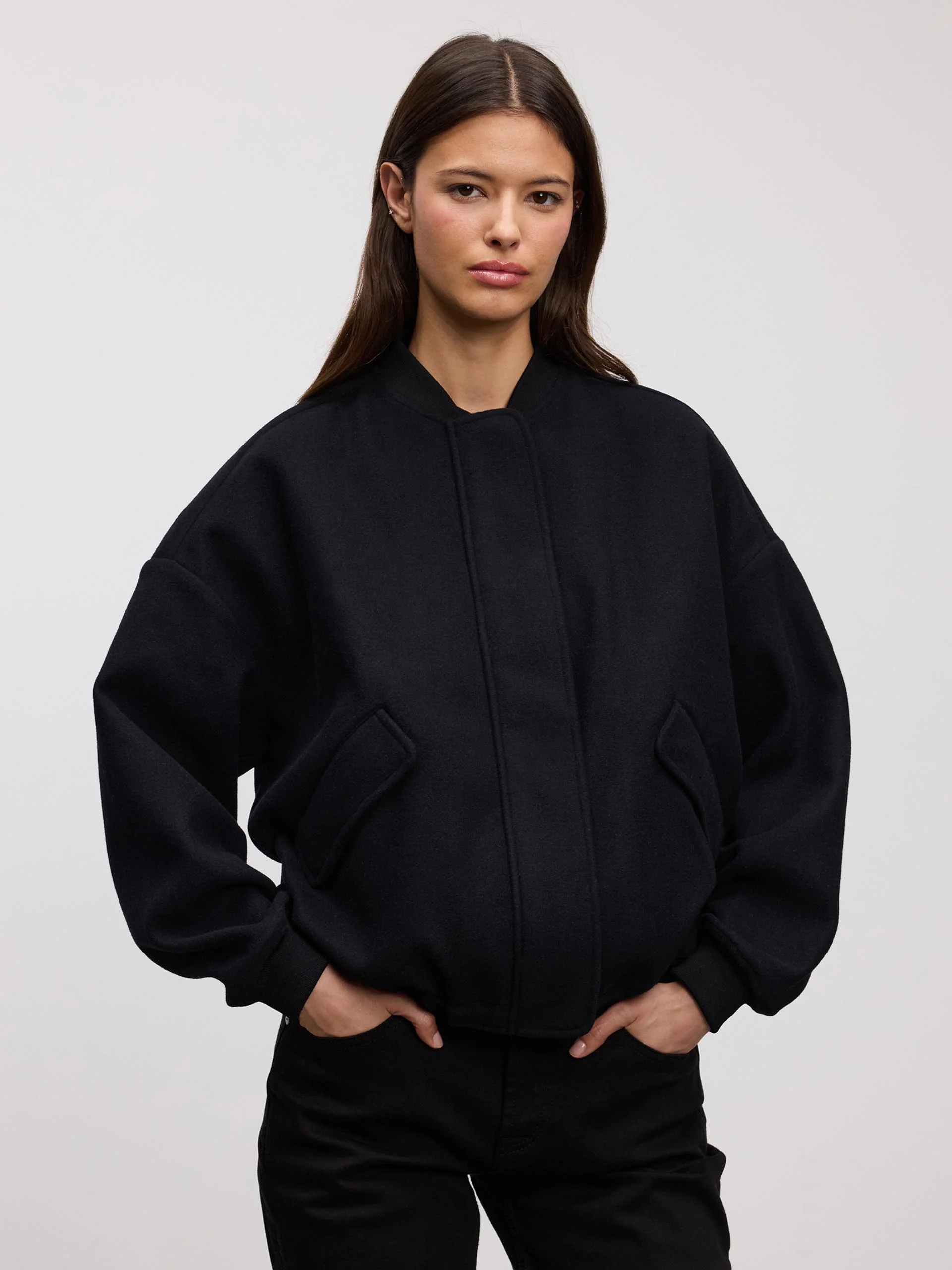 Womens Soft Knitted Bomber Jacket in Black - Image 4