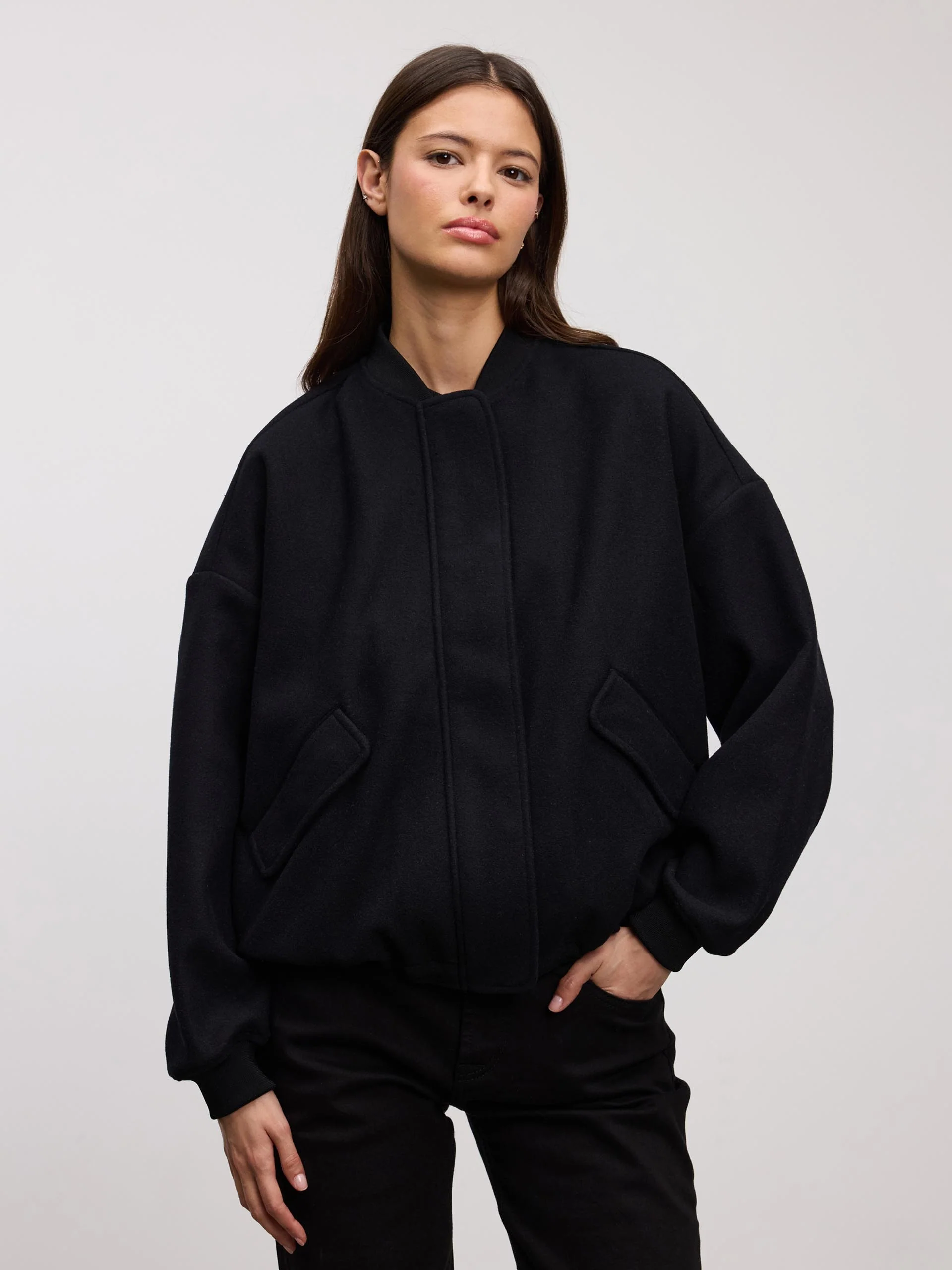 Womens Soft Knitted Bomber Jacket in Black - Image 5