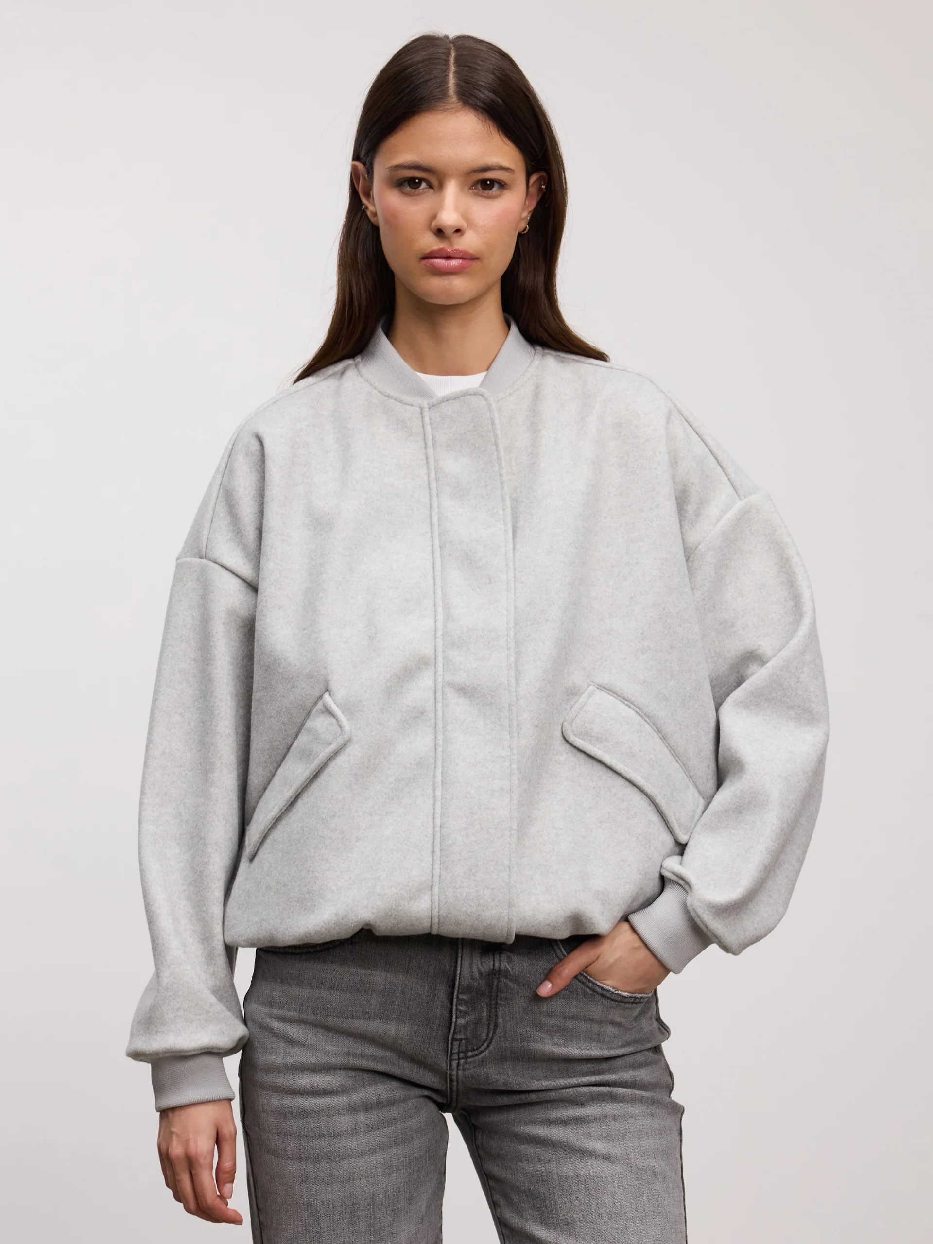 Womens Soft Knitted Bomber Jacket in Grey - Image 3