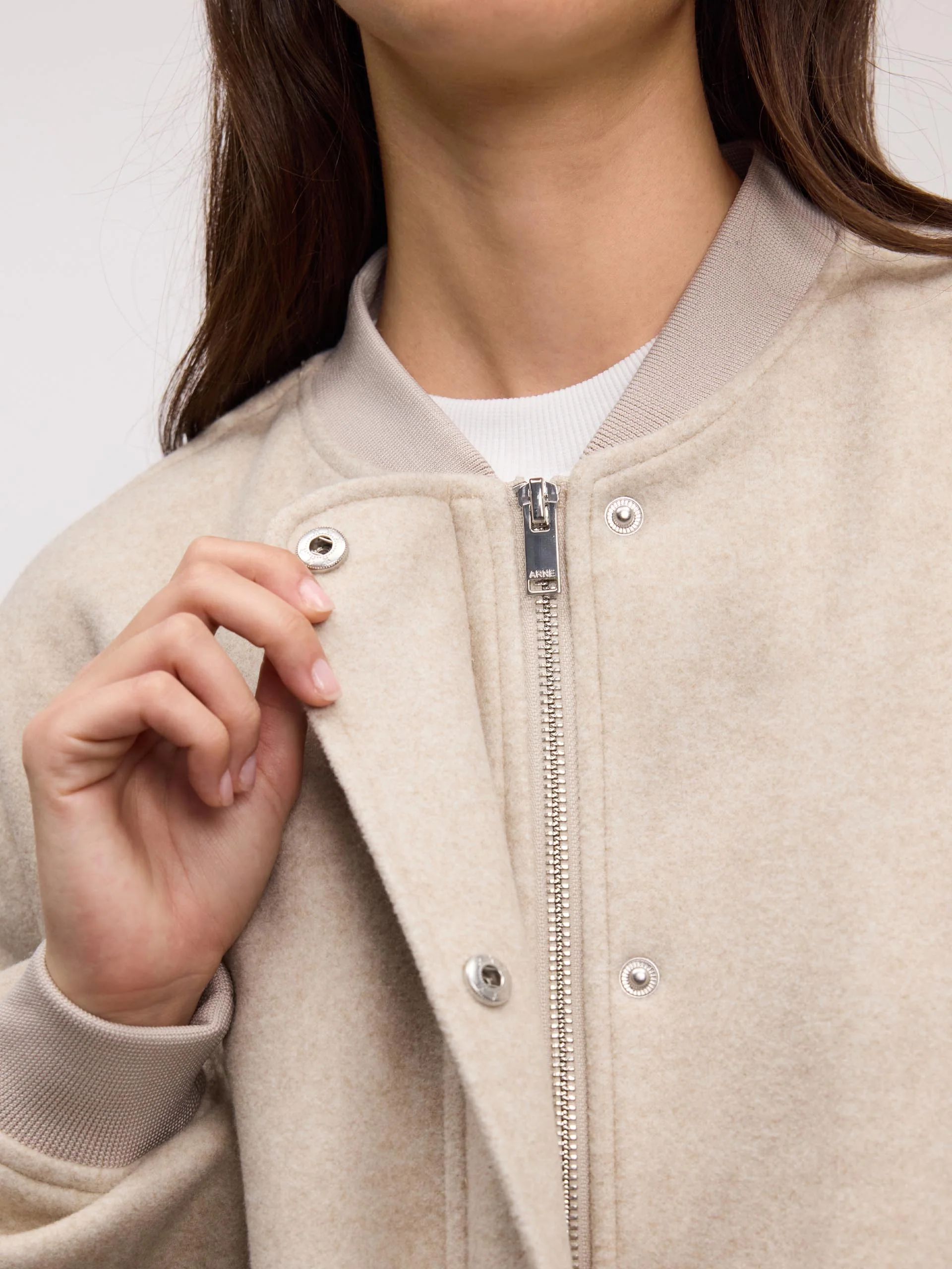 Womens Soft Knitted Bomber Jacket in Stone - Image 11