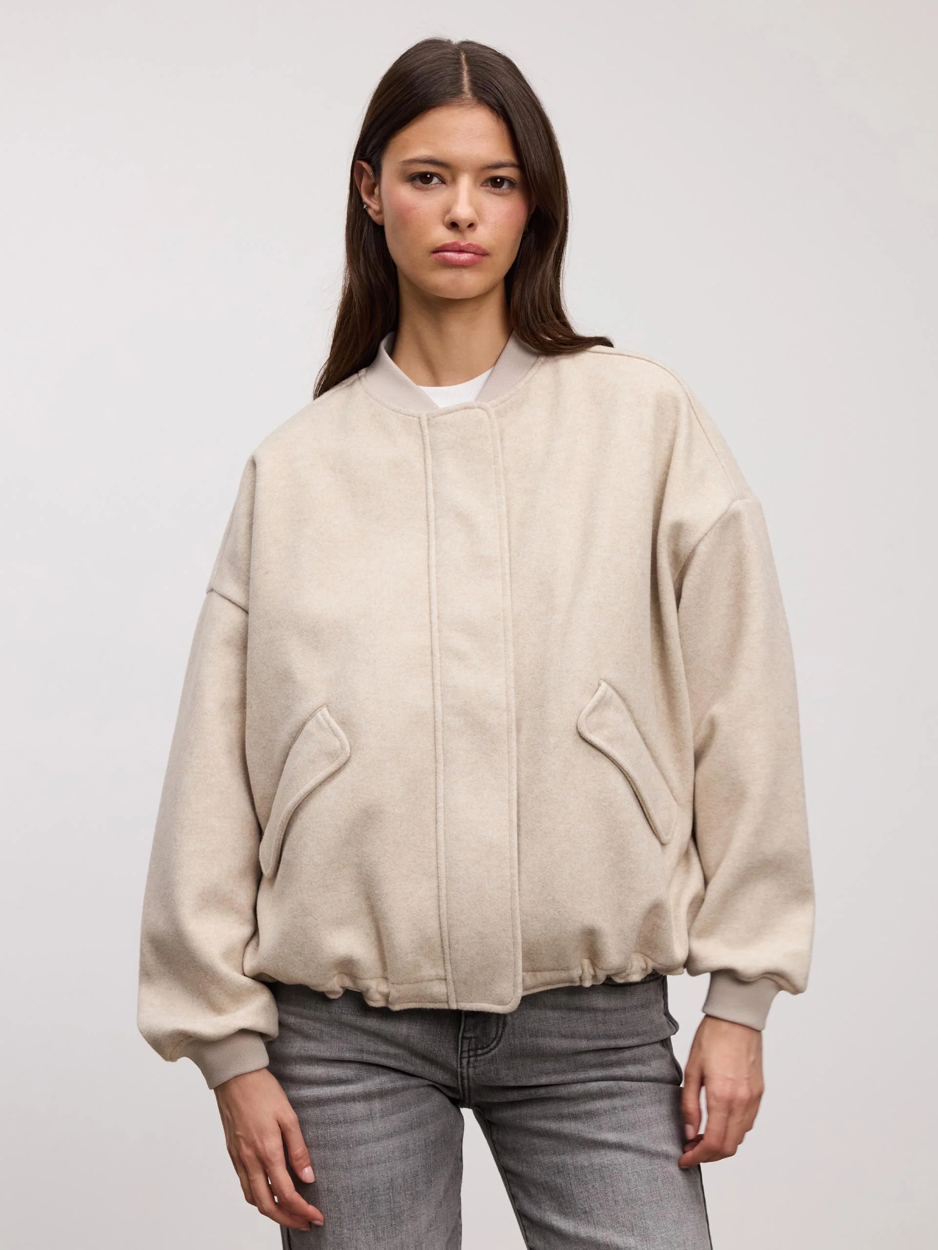 Womens Soft Knitted Bomber Jacket in Stone - Image 12