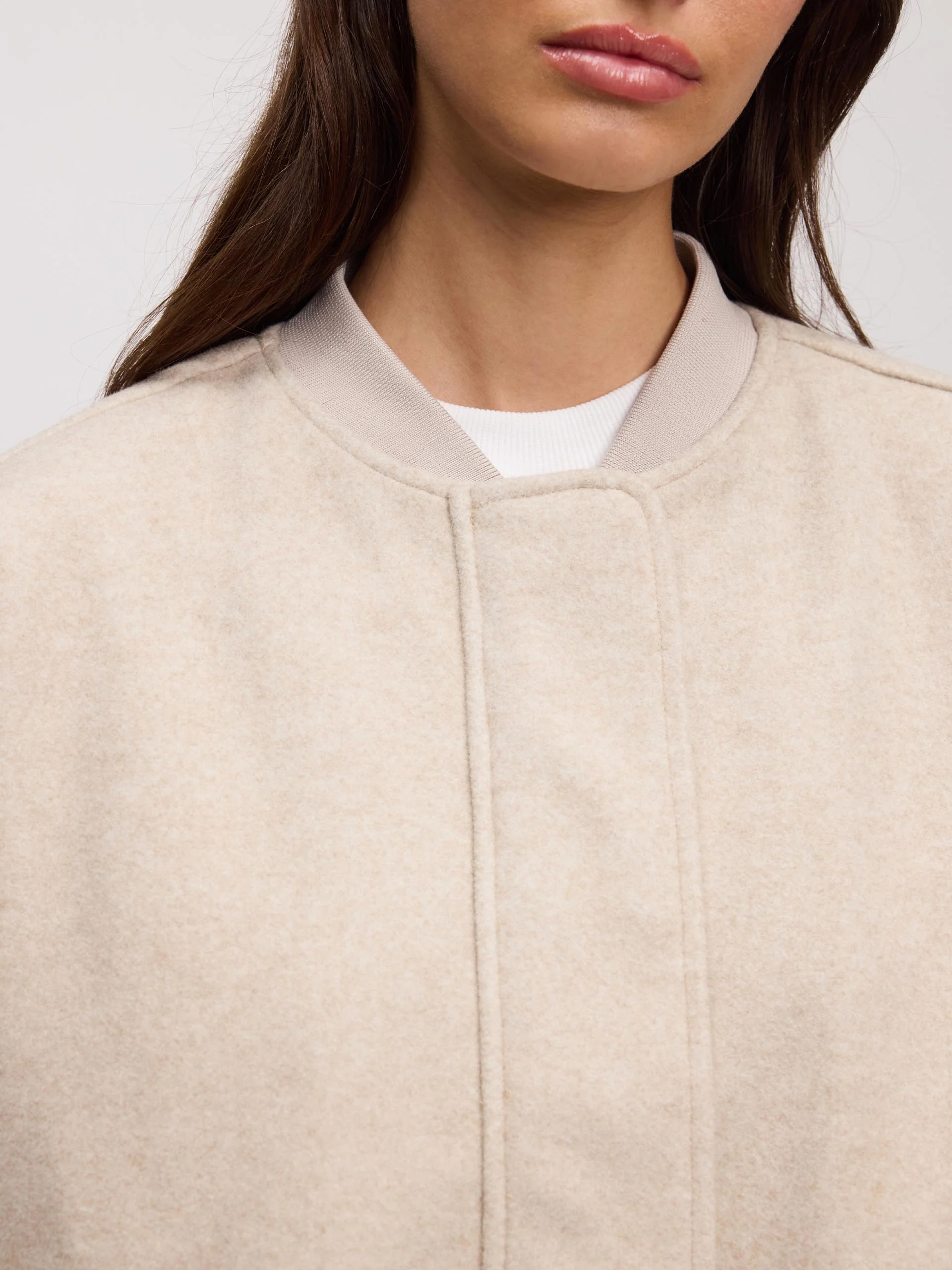 Womens Soft Knitted Bomber Jacket in Stone - Image 13