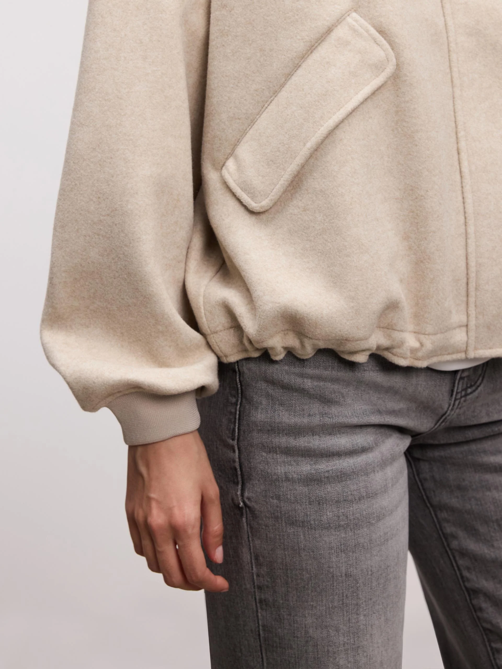 Womens Soft Knitted Bomber Jacket in Stone - Image 7