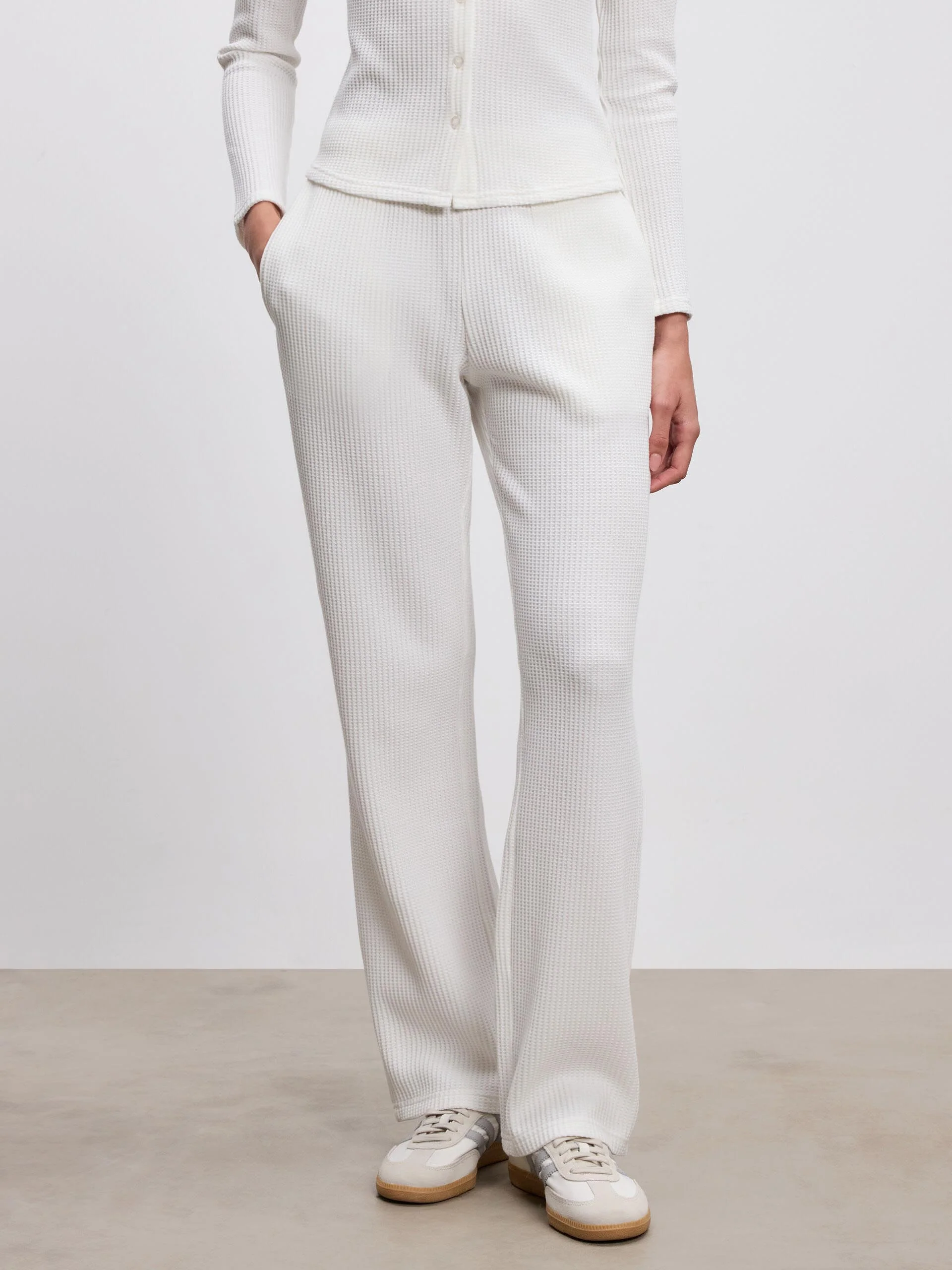 Womens Waffle Straight Leg Trouser in Ecru
