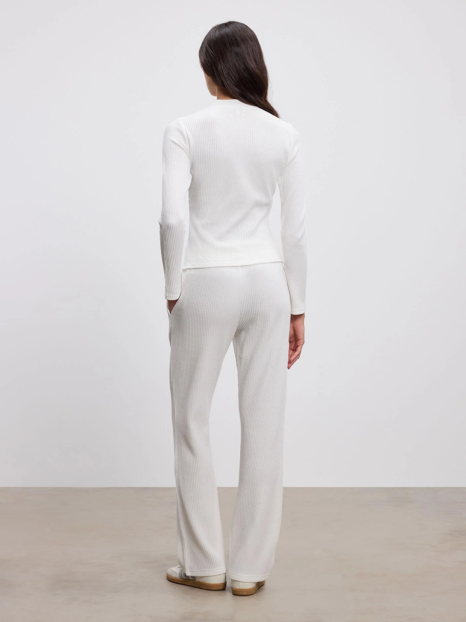 Womens Waffle Straight Leg Trouser in Ecru - Image 3