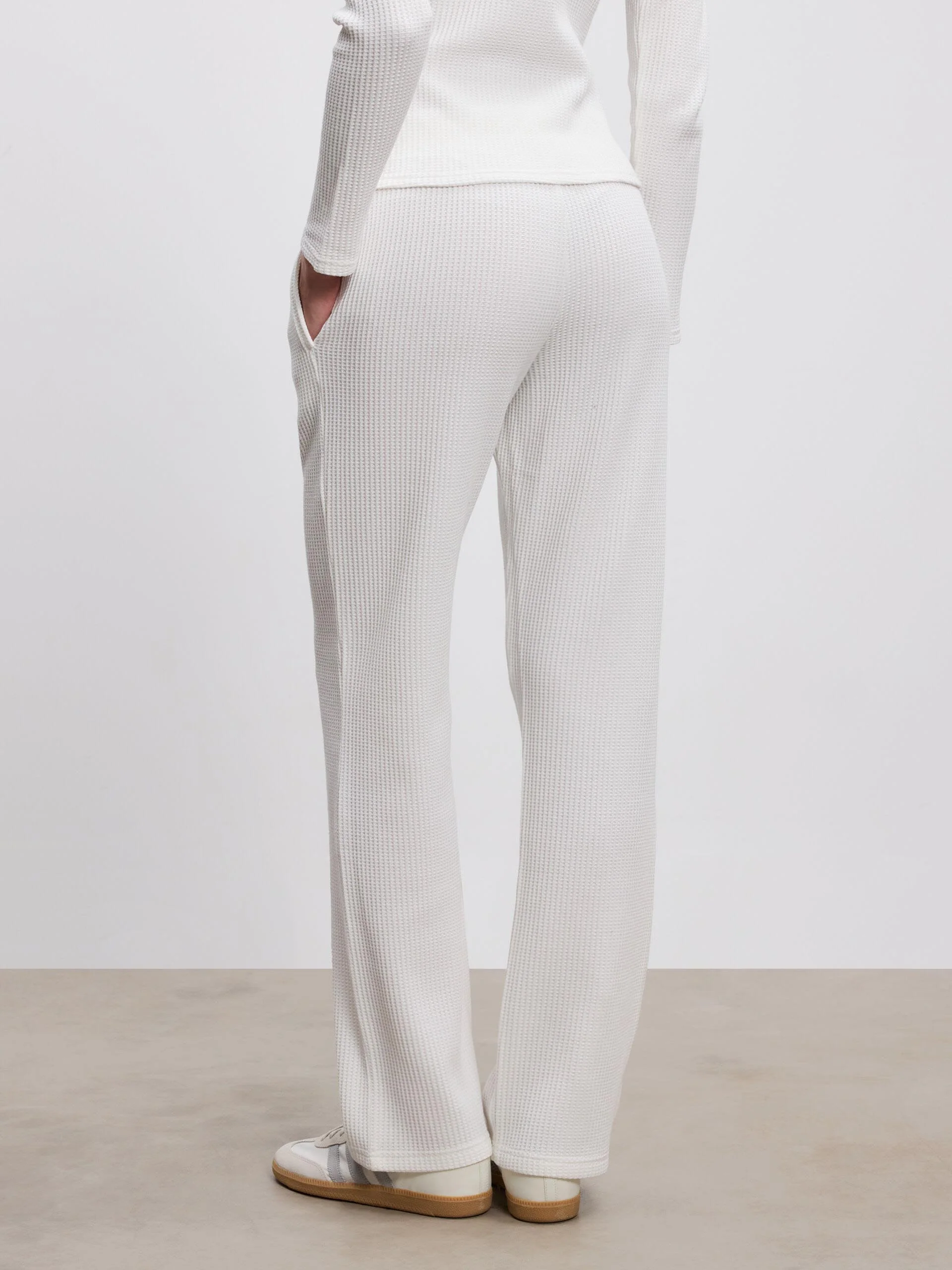 Womens Waffle Straight Leg Trouser in Ecru - Image 5