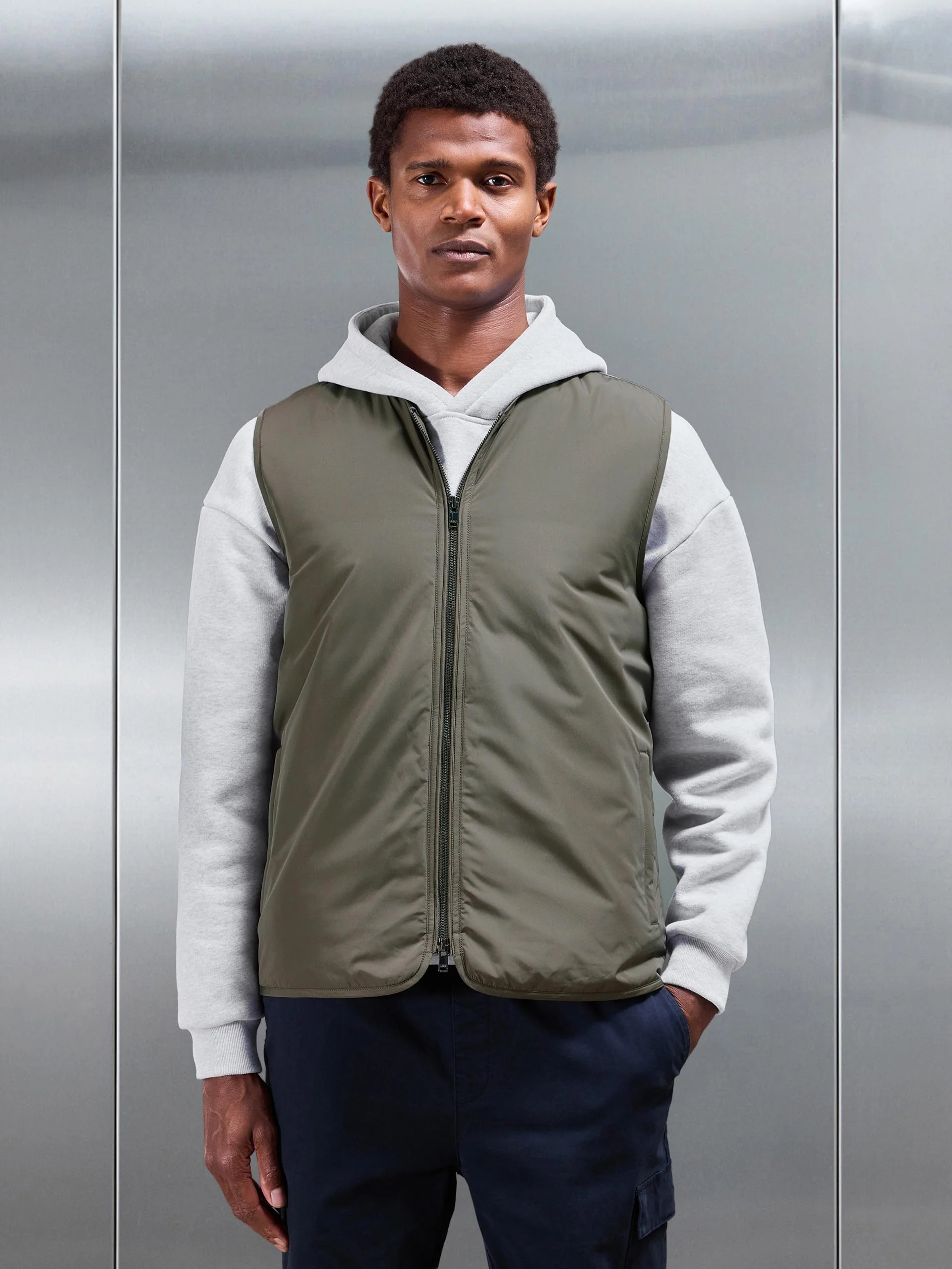 Zip Through Padded Vest in Olive